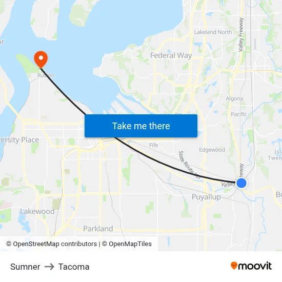 Sumner to Tacoma map