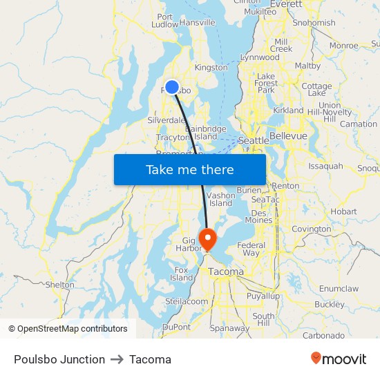 Poulsbo Junction to Tacoma map