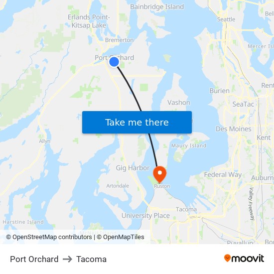 Port Orchard to Tacoma map