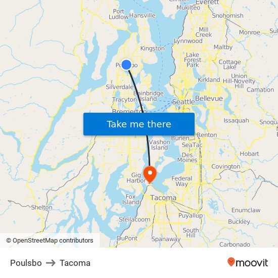 Poulsbo to Tacoma map