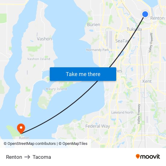 Renton to Tacoma map