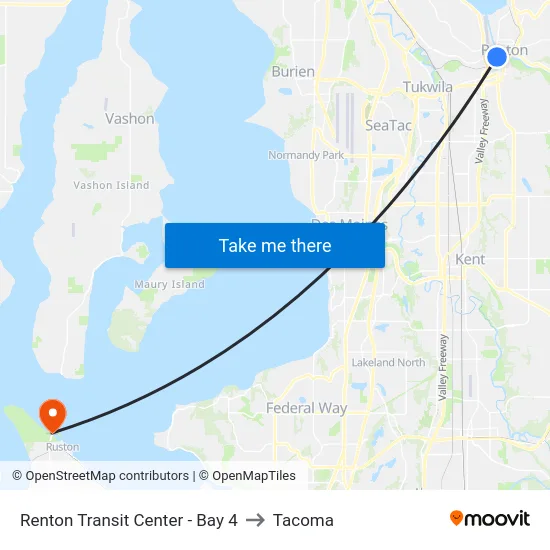 Renton Transit Center - Bay 4 to Tacoma map