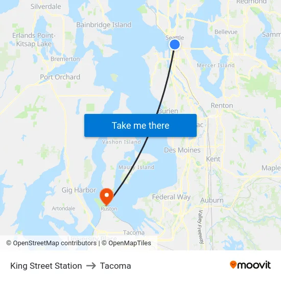 King Street Station to Tacoma map