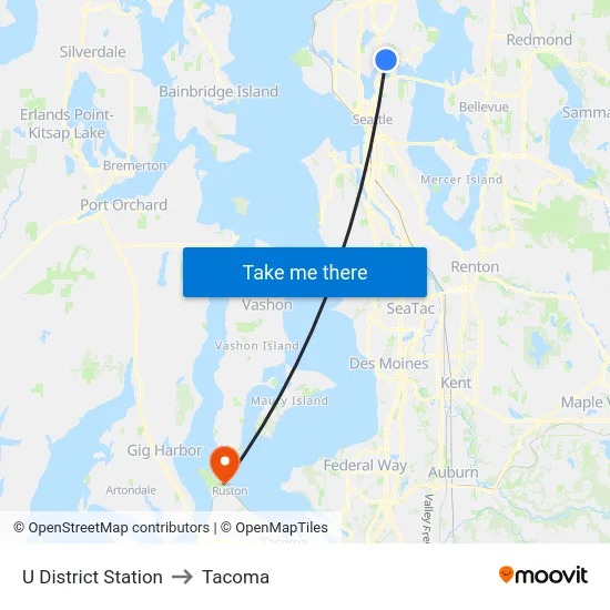 U District Station to Tacoma map