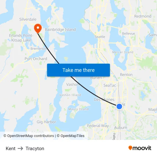 Kent to Tracyton map