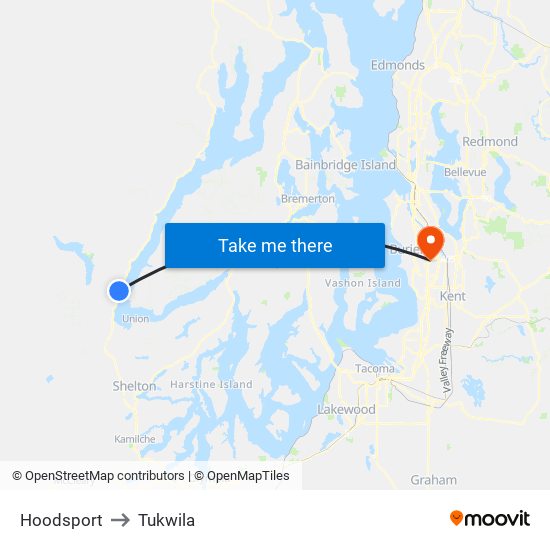 Hoodsport to Tukwila map