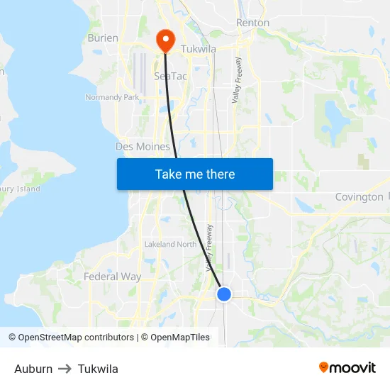 Auburn to Tukwila map