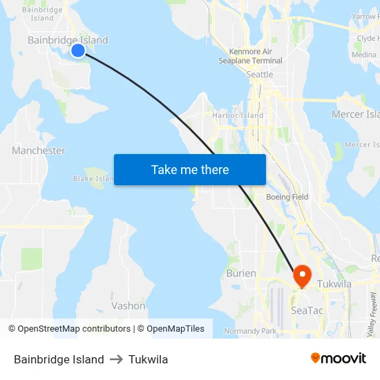 Bainbridge Island to Tukwila map