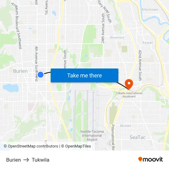 Burien to Tukwila map