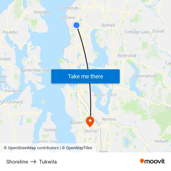 Shoreline to Tukwila map
