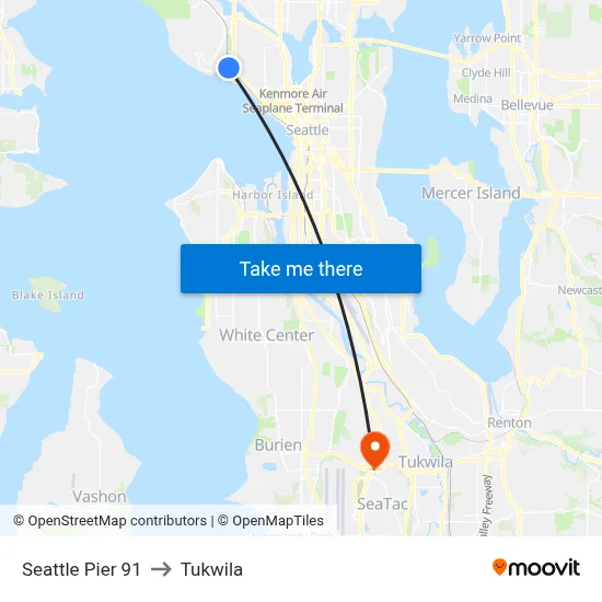 Seattle Pier 91 to Tukwila map