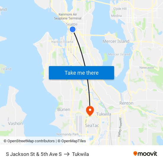 S Jackson St & 5th Ave S to Tukwila map