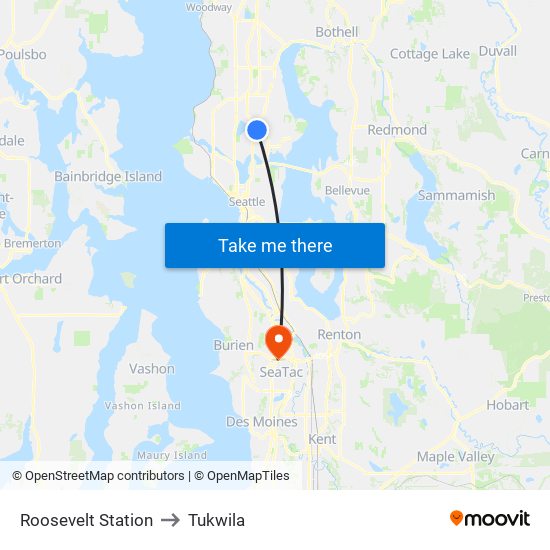 Roosevelt Station to Tukwila map