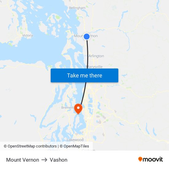 Mount Vernon to Vashon map