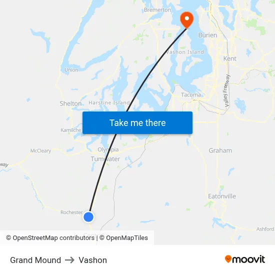 Grand Mound to Vashon map