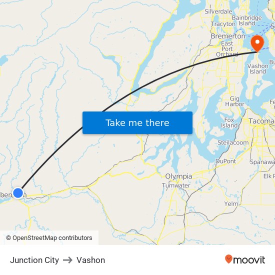 Junction City to Vashon map