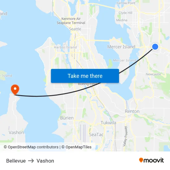 Bellevue to Vashon map