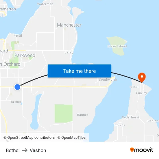 Bethel to Vashon map