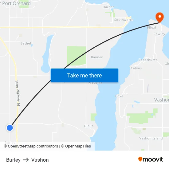 Burley to Vashon map