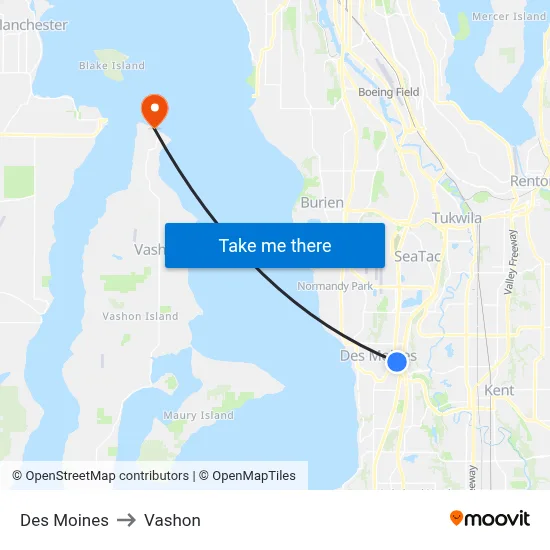 Des Moines to Vashon map