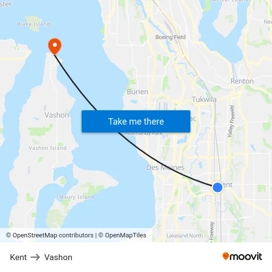 Kent to Vashon map