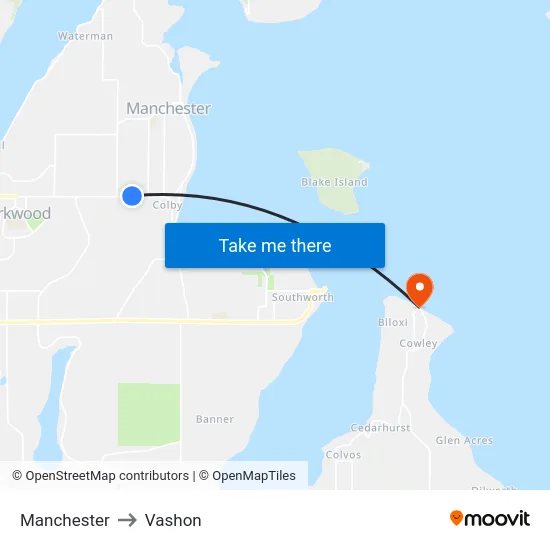 Manchester to Vashon map