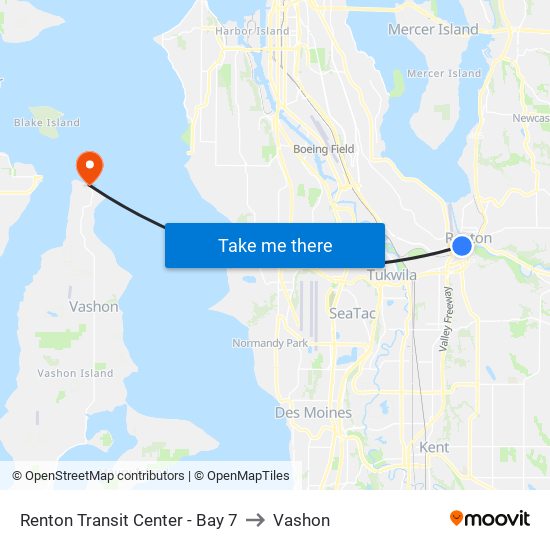 Renton Transit Center - Bay 7 to Vashon map