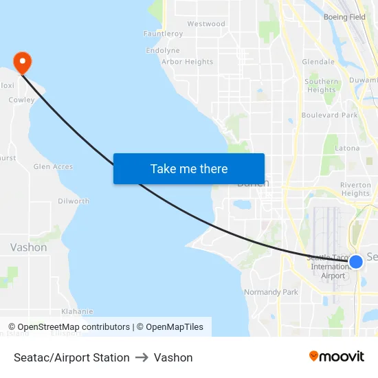 Seatac/Airport Station to Vashon map