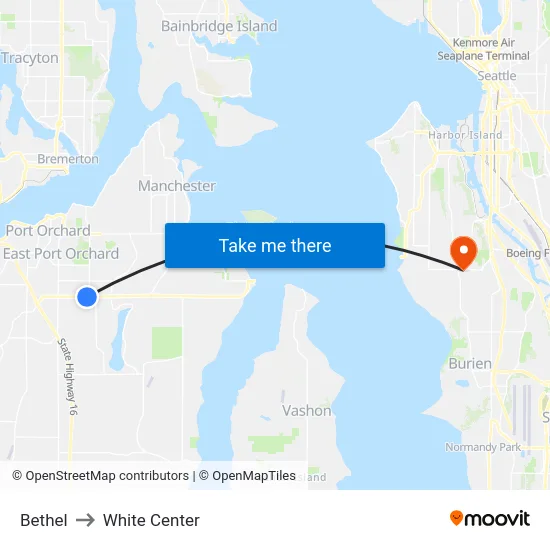 Bethel to White Center map