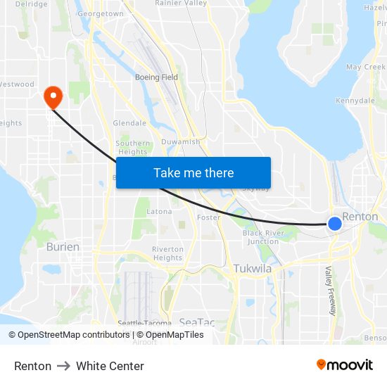 Renton to White Center map