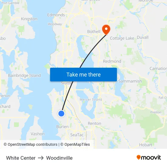 White Center to Woodinville map