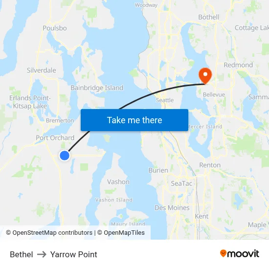 Bethel to Yarrow Point map