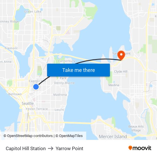 Capitol Hill Station to Yarrow Point map