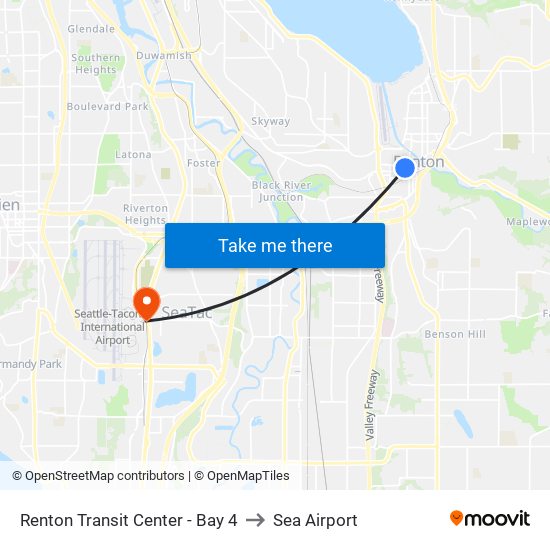 Renton Transit Center - Bay 4 to Sea Airport map