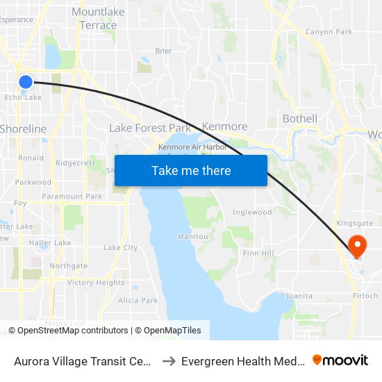 Aurora Village Transit Center - Bay 10 to Evergreen Health Medical Center map
