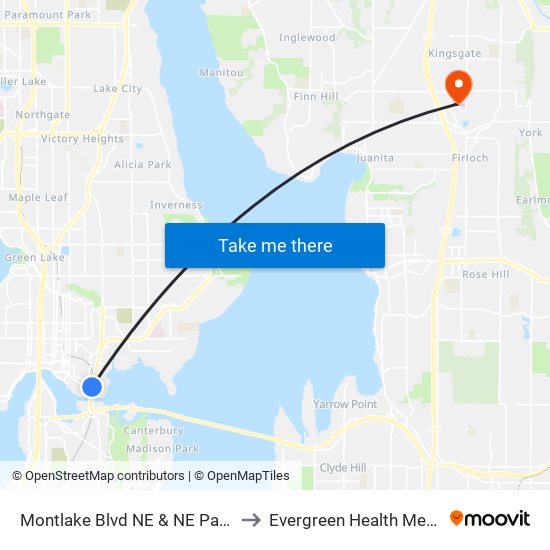 Montlake Blvd NE & NE Pacific Pl - Bay 3 to Evergreen Health Medical Center map