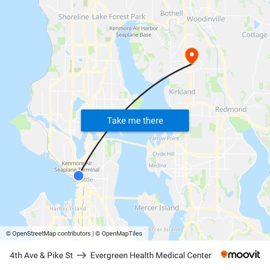 4th Ave & Pike St to Evergreen Health Medical Center map