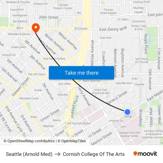 Seattle (Arnold Med) to Cornish College Of The Arts map