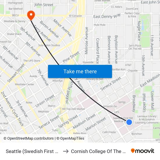 Seattle (Swedish First Hill) to Cornish College Of The Arts map