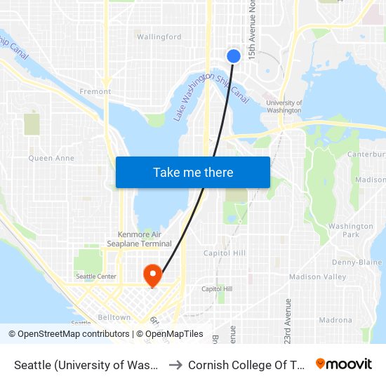 Seattle (University of Washington) to Cornish College Of The Arts map