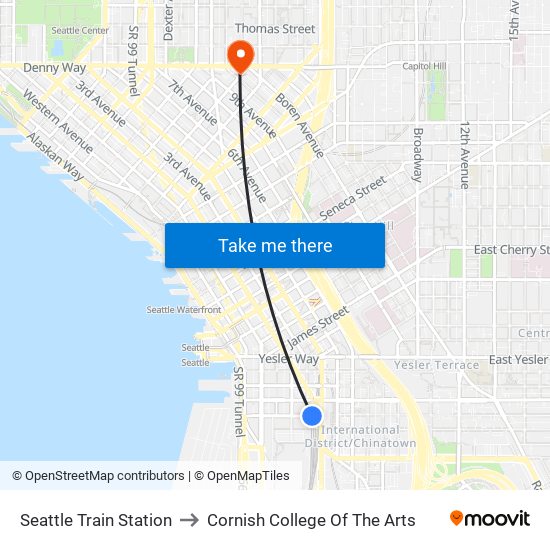 Seattle Train Station to Cornish College Of The Arts map