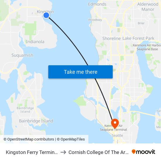 Kingston Ferry Terminal to Cornish College Of The Arts map