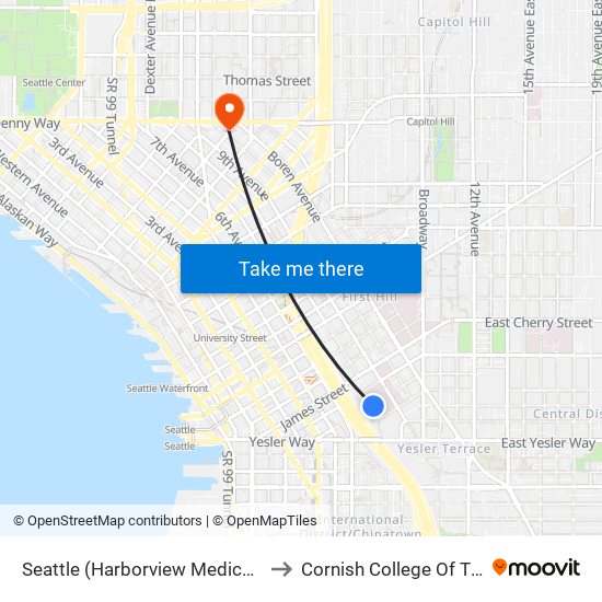 Seattle (Harborview Medical Center) to Cornish College Of The Arts map