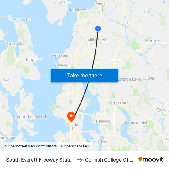 South Everett Freeway Station - Bay 4 to Cornish College Of The Arts map