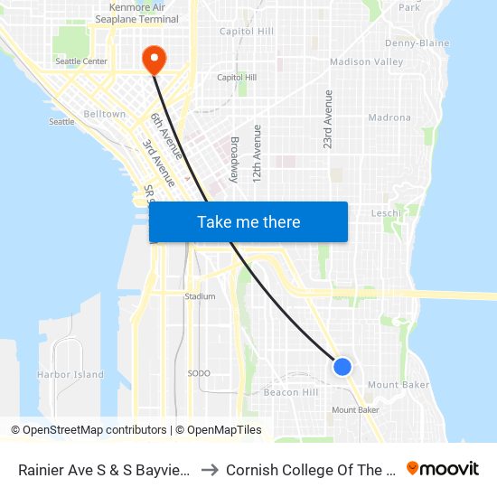 Rainier Ave S & S Bayview St to Cornish College Of The Arts map