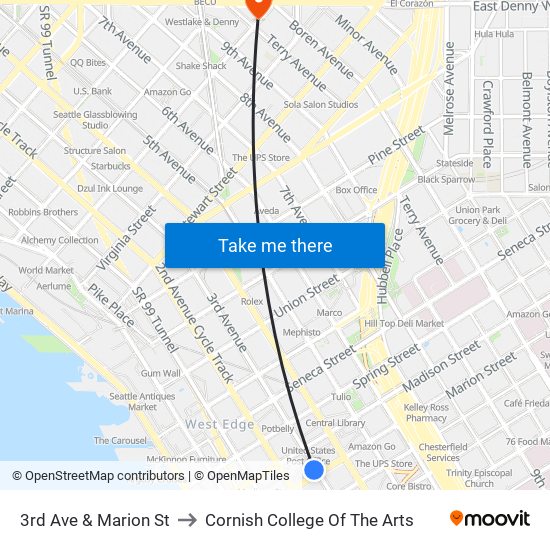 3rd Ave & Marion St to Cornish College Of The Arts map