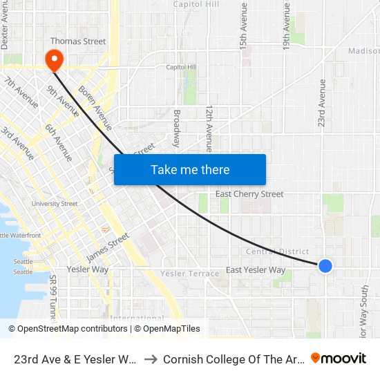 23rd Ave & E Yesler Way to Cornish College Of The Arts map