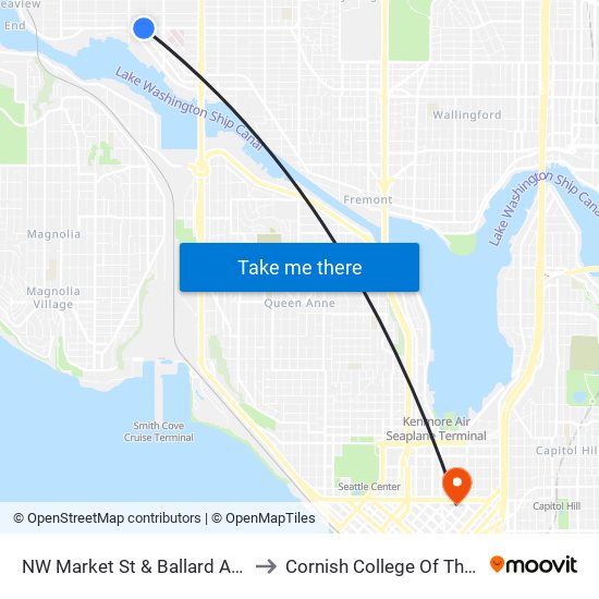NW Market St & Ballard Ave NW to Cornish College Of The Arts map