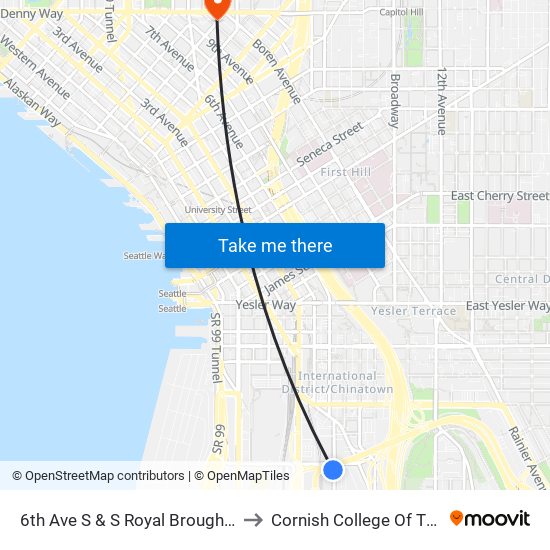 6th Ave S & S Royal Brougham Way to Cornish College Of The Arts map