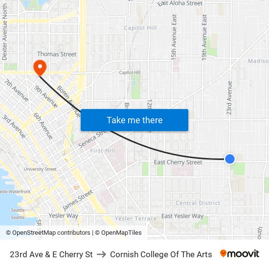 23rd Ave & E Cherry St to Cornish College Of The Arts map